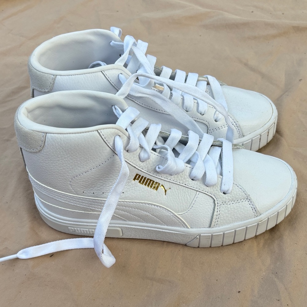 Puma White and Gold High-Top Sneakers